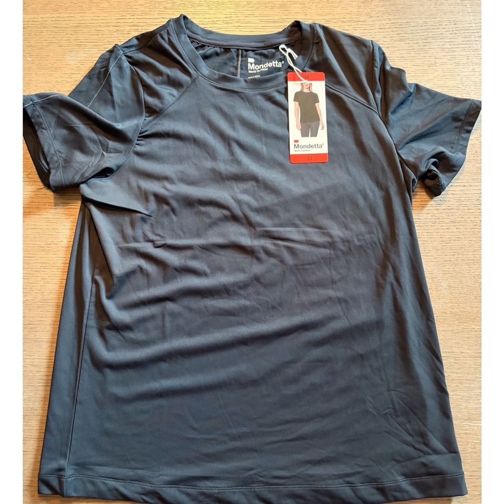 Mondetta Women Black Short Sleeve Activewear T-Shirt Crew Neck Recycled Nylon M